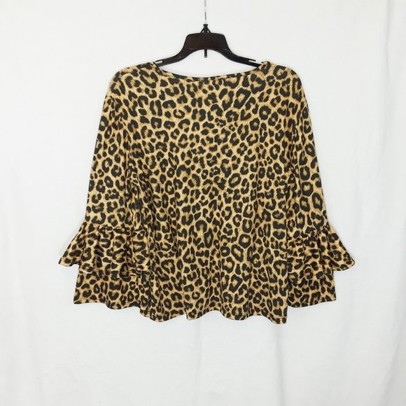 C & C California Y2K Animal Print Long Flared Ruffle Long Sleeve Top L - Picture 7 of 7